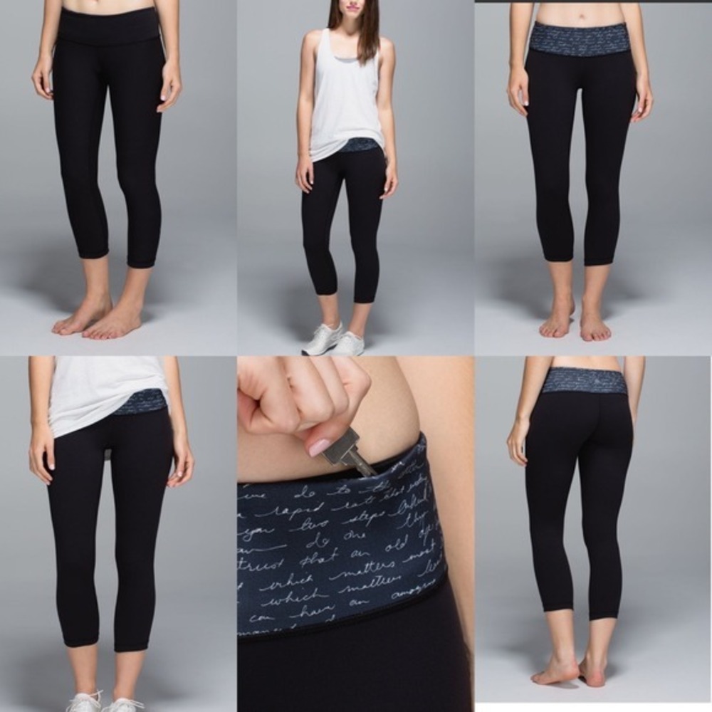 Lululemon Wunder Under Crop II Full On Luon Manifesto Script Black Leggings 8